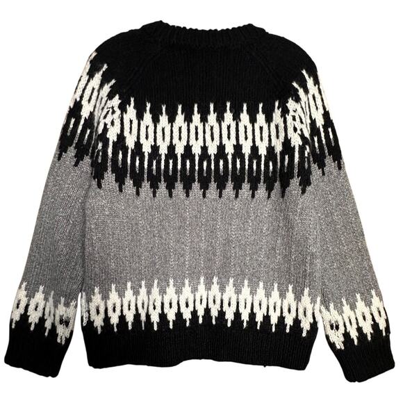 J.Crew Women Fair Isle Wool Alpaca Blend Sweater Gray Black White Nordic Sz M - Picture 3 of 16